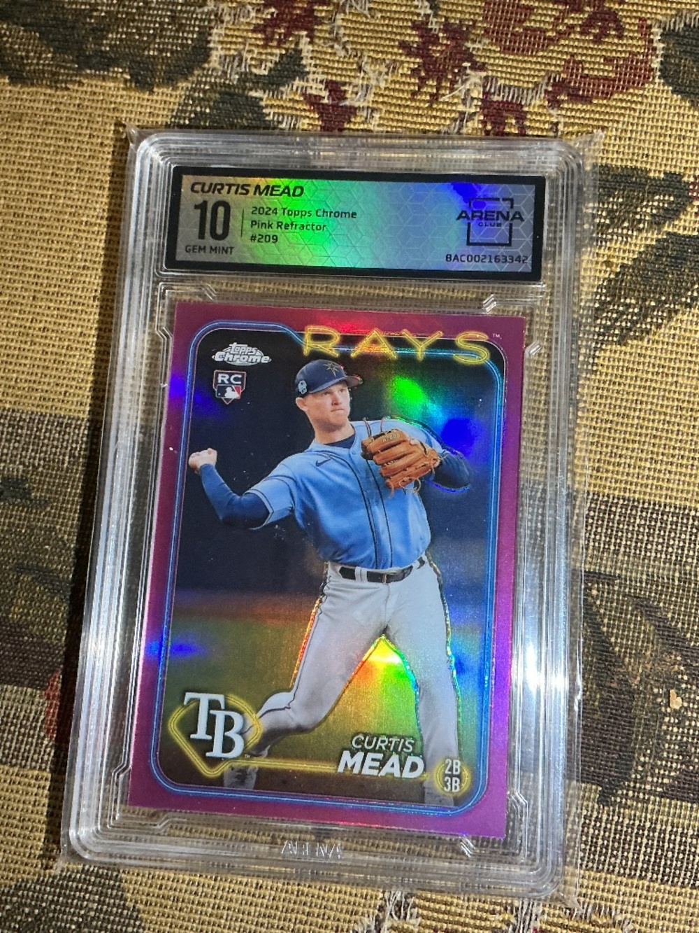 CURTIS MEAD 2024 Topps Chrome MLB Pink Refractor Rookie Card 209 Graded Arena 10